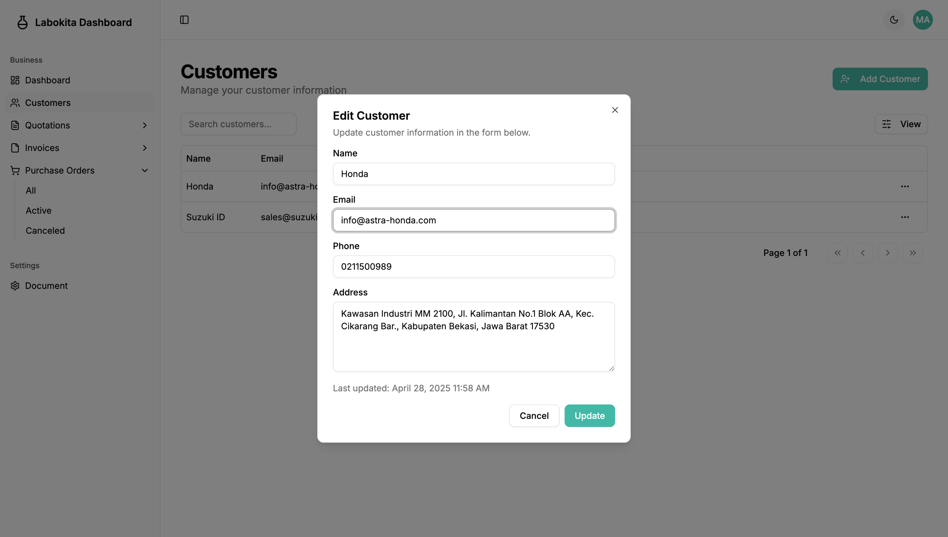 Customer Screenshot