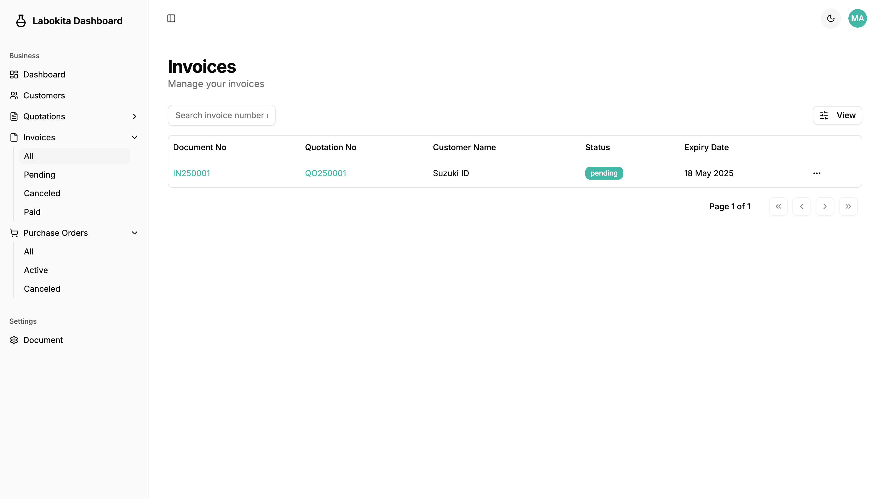 Invoices Screenshot