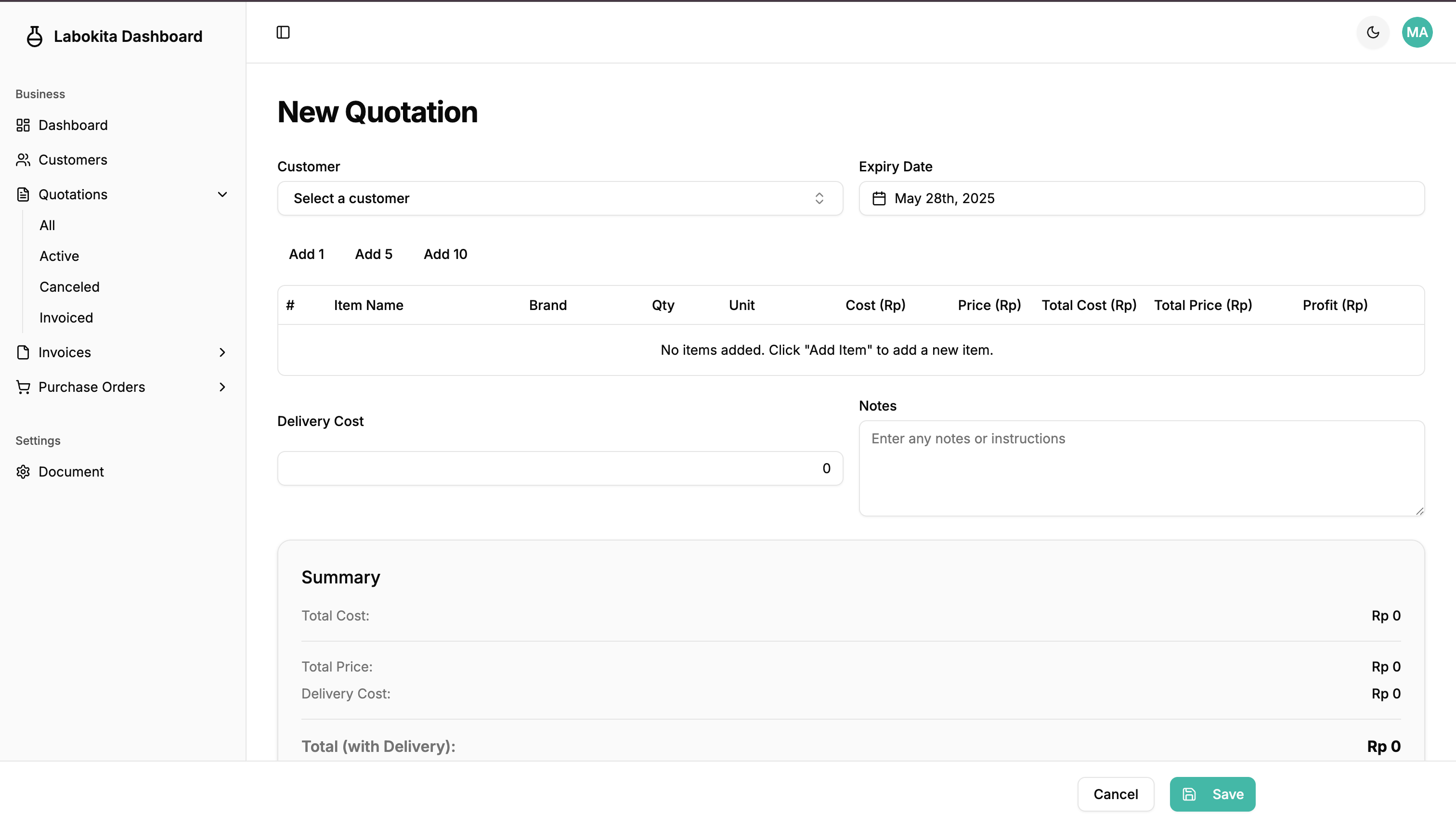 Quotation Screenshot